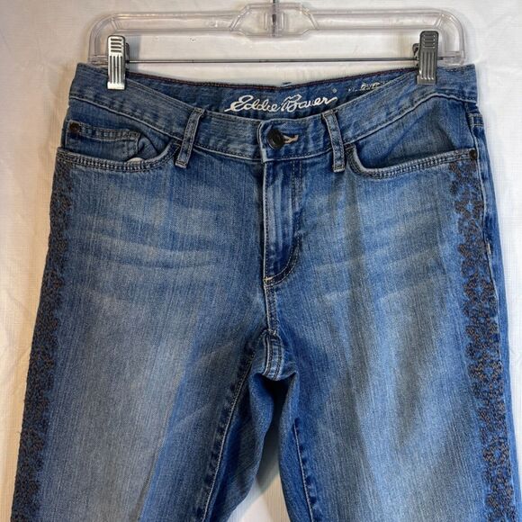 Eddie Bauer Embroidered Sides Denim Blue Jeans Size 2 Vintage Ankle Jeans - Picture 3 of 8